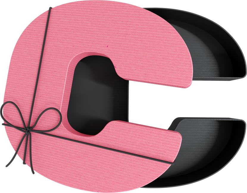 Alphabet Black Pink Opened Gift Box Letter C
